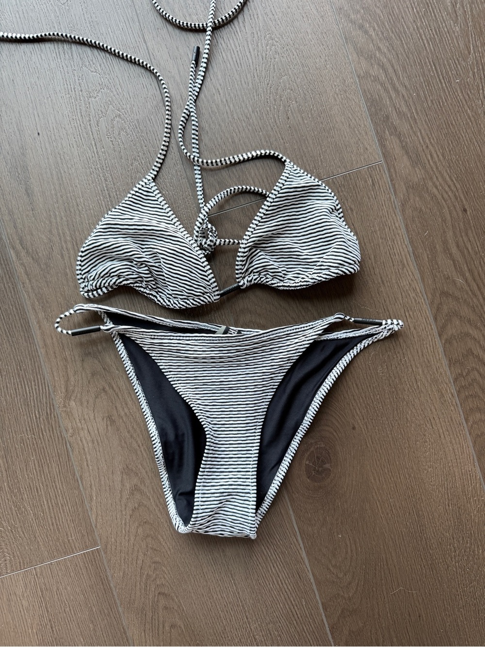 triangl swimwear Black & White Striped Triangle Bikini